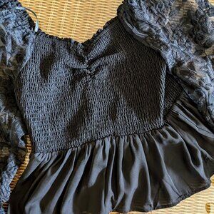 Arula Black Lace Babydoll Puff Sleeve Peplum Dress Top, 2X